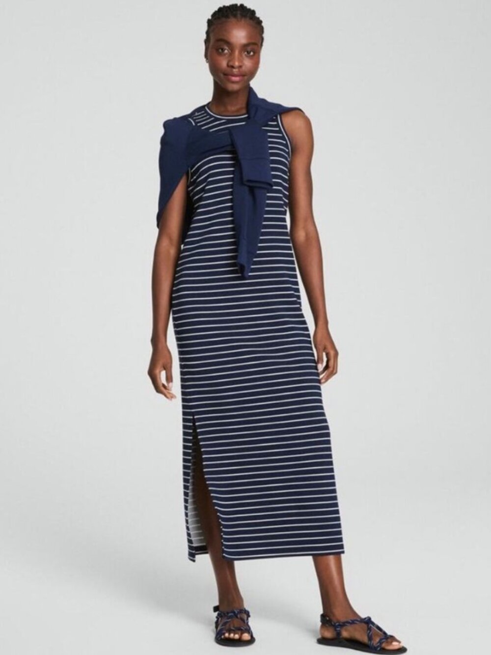 NWT Spanx AirEssentials Sleeveless Maxi Dress in Navy Stripe Size S